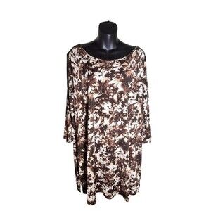 Susan Graver 1X Women’s Tunic With Slit Sleeves Brown
